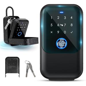 Smart Key Lock Box, Bluetooth Fingerprint Lock Box with Tuya APP Control, Fingerprint Recognize & Multiple Code Types, Security Key Lock box for Outside, Owner, Realtor, Airbnb (New Version)
