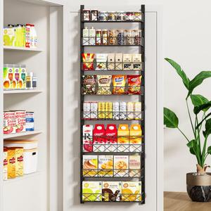 MIAOLI Over the Door Organizer, Black 8-Tier Pantry Door Organizer with Adjustable Basket, Hanging Spice Rack Cabinet Door Shelves, Laundry Room Organization and Storage