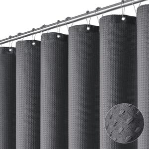 Dynamene Stall Fabric Shower Curtain, 60 x 84 inch Long Waffle Weave Weighted Thick Cloth Shower Curtain for Bathroom, Neutral Heavy Duty Hotel Spa Luxury Bath Curtain Set with 10 Hook, Charcoal Grey