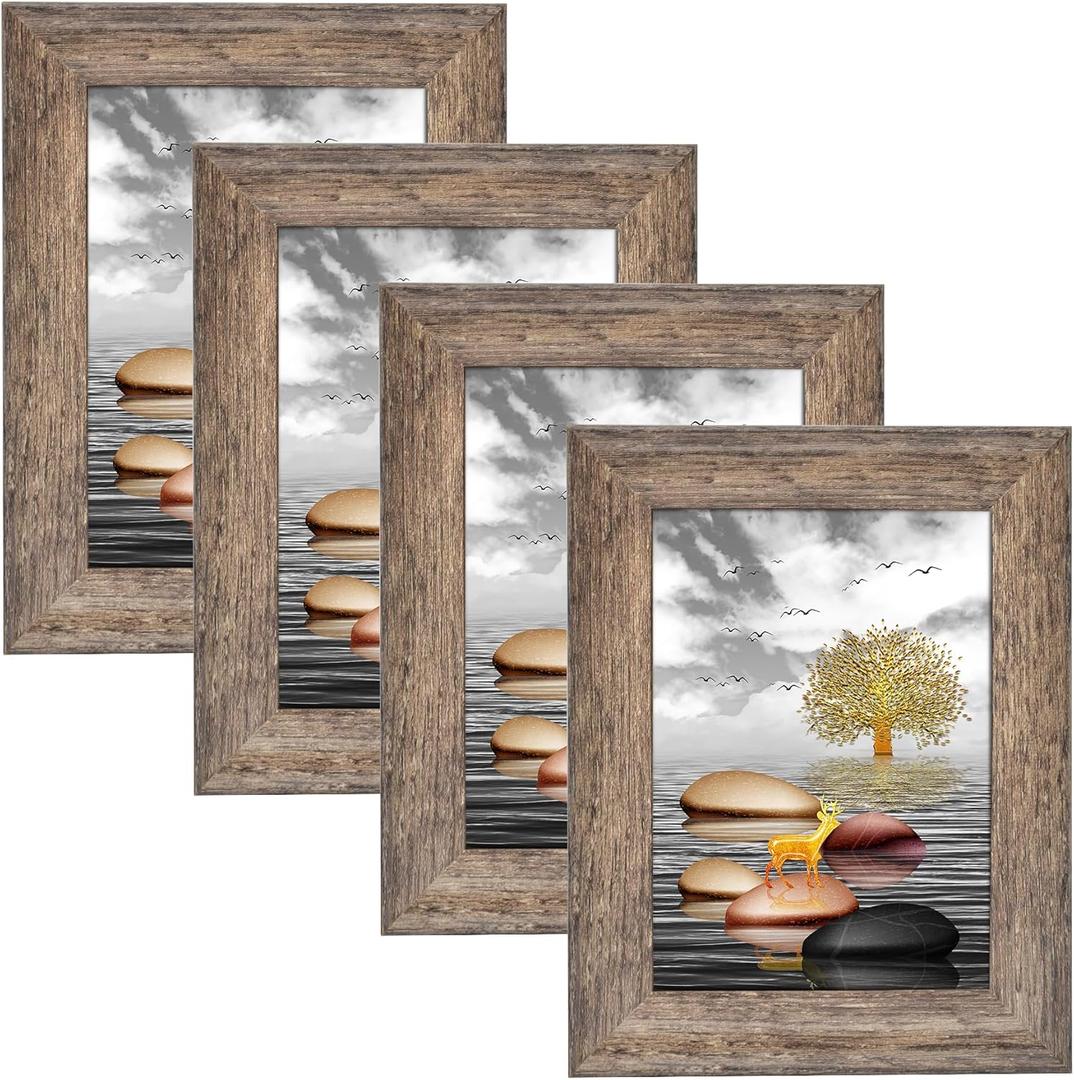 3.5x5 Picture Frames Rustic Distressed Gray Wood Pattern High Definition Glass for Table Top Display and Wall Mounting Photo FramePack of 4