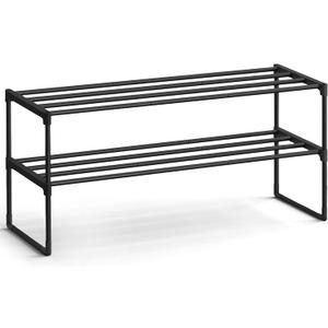 SONGMICS Shoe Rack, 2-Tier Shoe Organizer, Metal Storage Shelf, Upright or Upside Down, for 12-15 Pairs, Stackable, for Entryway, 11.8 x 36.2 x 14.6 Inches, Black ULSA12BK