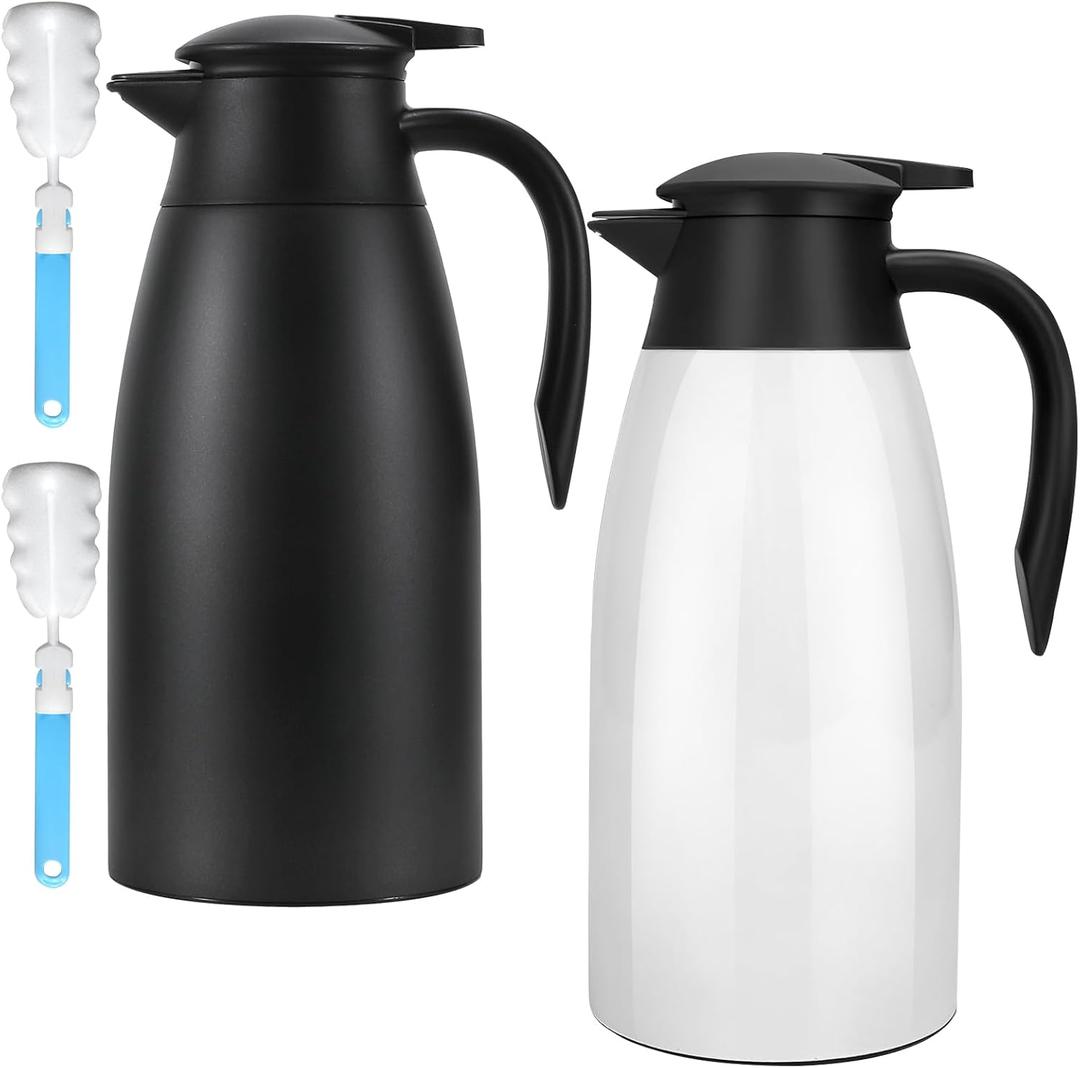 Updated Thermal Coffee Carafe, 70 Oz Insulated Stainless Steel Coffee Carafes for Keeping Hot Coffee & Water Hot Beverage-12Hours, Double Walled Vacuum Thermos Carafe(Black+White