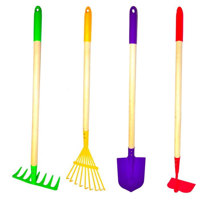 JustForKids Kids Garden Tool Set Toy Rake Spade Hoe and Leaf Rake