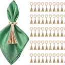 50 Pack Farmhouse Rustic Napkin Rings with Tassel Wood Bead Rings for Table Decor Boho Wedding Party Dining Spring Banquet