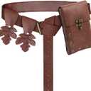 FunMular Renaissance Accessories Costume Women Belt Pouch Medieval Viking Potion Bottles Leather Belt Leaf Skirt Hikes (Brown belt)