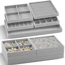 Set of 8 Stackable Jewelry Organizer Trays for Drawer 14 Inch Velvet Jewelry Drawer Insert Display Storage with Removable Divider for Necklace Earring Ring Watch Bracelet (Gray)