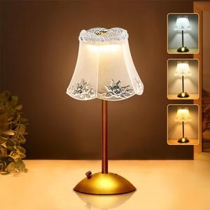 Portable Crystal Metal Desk Lamp,3-Color Touch Control, Rechargeable Battery - Ideal Bedside Lamp for Bedroom Nightstand (Golden Flower)