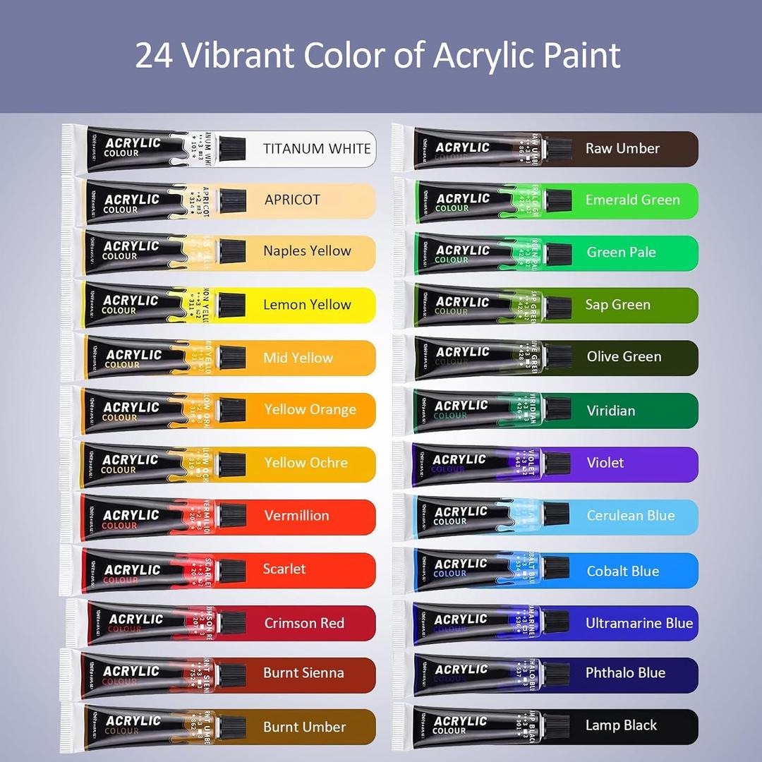 Lanpo Craft Acrylic Paints Set - 24 Colors Art Painting Kit Supplies for Wood,Canvas,Fabric,Rock,Glass - Non-Toxic Acrylic Paint for Kids,Beginners and Artists