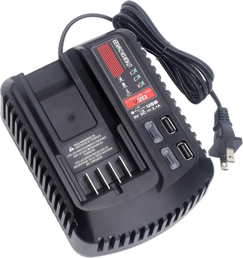 CMCB104 V20 Battery Fast Charger Replacement for Craftsman V20 Craftsman 20V max Lithium Compact Batteries Lithium Battery CMCB202 CMCB204 CMCB206 with 2 USB Ports