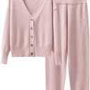 Caracilia Womens 2 Piece Outfits Lounge Set V Neck Cardigan Sweater Pants Sets Knit Matching Loungewear 2025 Fall Clothes XL