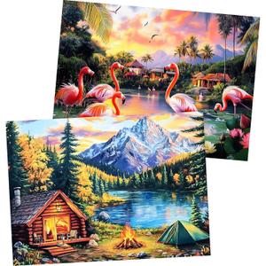 2 Pack 500 Pieces Puzzle for Adults,Snow Mountain Flamingo Jigsaw Puzzles 500 Pieces for Adults Seniors Adult Jigsaw Puzzles Games Premium Cardboard Puzzle for Relaxation Family Activity