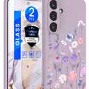 Yucenx for Samsung Galaxy S25 FE 5G Case with 2X Screen Protector, Girls Women Florals Liquid Silicone Phone Case, Shockproof Anti-Scratch Soft Protection Case for Galaxy S25 FE 5G (Colorful)