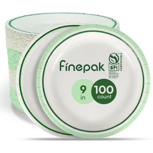 Disposable Plates 9 Inch, 100PCS Paper Plates Bulk with Green Rims, Heavy Duty Paper Plates for Graduation/Retirement Party, Picnic, BBQ, Microwave, Breakfast, Lunch & Dinner