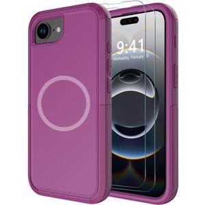 Diverbox for iPhone 16e Case [Compatible with MagSafe] [Shockproof] [Dropproof] [with Screen Protector ] Heavy Duty Protection Phone Case Cover for Apple iPhone 16e 2025 6.1 inch (Rose)