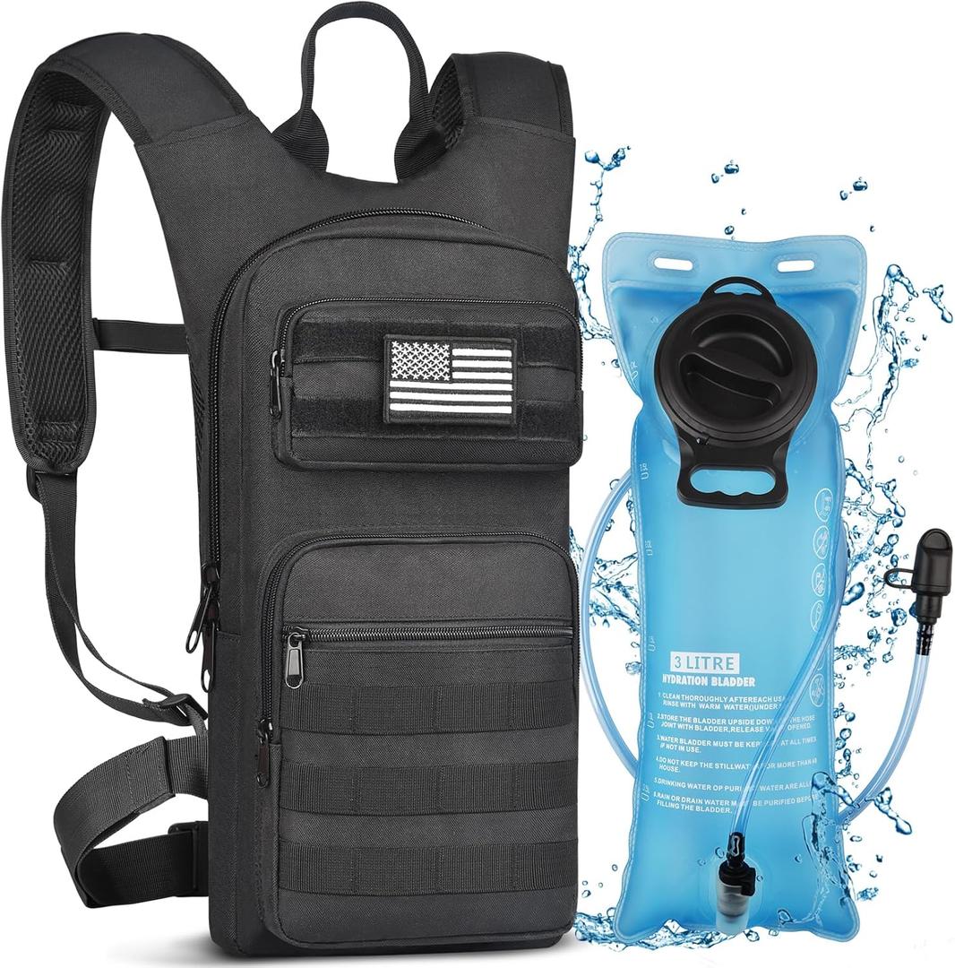 NOOLA Hydration Backpack with 3L TPU Water Bladder, Tactical Molle Water Backpack for Men Women, Hydration Pack for Hiking, Biking, Running and Climbing (black)