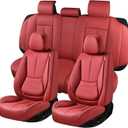 Car Seat Covers Full Set,Leather Waterproof Car Seat Cover,Airbag Compatible,Breathable Design,Suitable for Car,Truck,SUV (Burgundy) (5 Pack)