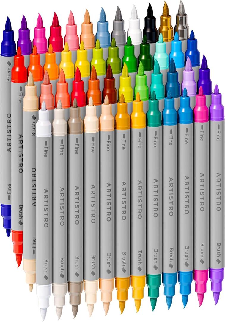 ARTISTRO 48 Acrylic Paint Markers - Paint Pens for Calligraphy, Brush + Fine Tips - For Fabric, Rock, Glass, Wood, DIY, Craft, Canvas - Art and Craft Supplies for Adults, Teens, Kids