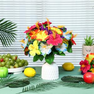 Hotop 12 Pcs Hawaiian Flower Bouquet for Tables Faux Hibiscus Flowers Bouquet Artificial Flowers Fake Tropical Flowers for Luau Summer Themed Party Favors Home Office Garden Decoration Supplies