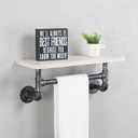 Industrial Pipe Shelf Bathroom Shelves Wall Mounted,19.6in Rustic Wood Shelf with Towel Bar,1 Tier Farmhouse Towel Rack Over Toilet,Pipe Shelving Floating Shelves Towel Holder,Retro White