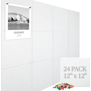 Large Cork Board Felt Wall Tiles 24 Pack, 70"x47" Felt Bulletin Board Pin Board with 48 Safe Removable Adhesive Tabs, 60 Push Pins, Alternative Cork Board for Walls Home Office, White