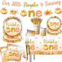 142pcs Little Pumpkin First Birthday Decorations for Girl, Our Little Pumpkin is Turning One Tableware, Floral Pumpkin First Birthday Plates Napkins Cups for Fall Autumn Thanksgiving Party Supplies