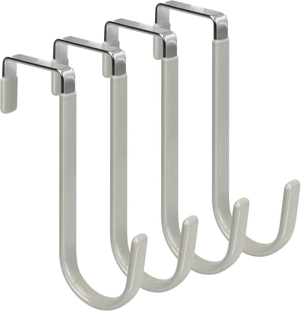 FYY Over The Door Hooks, 4 Pack Door Hangers Hooks with Rubber Prevent Scratches Heavy Duty Organizer Hooks for Living Room, Bathroom, Bedroom Hanging Clothes, Towels, Hats, Coats, Bags Grey (Short)
