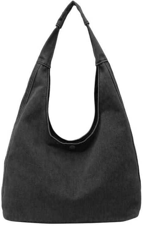 Denim Tote Bag for Women-Shoulder Handbag Perfect for Work Shopping,Hobo Bag (Black1)