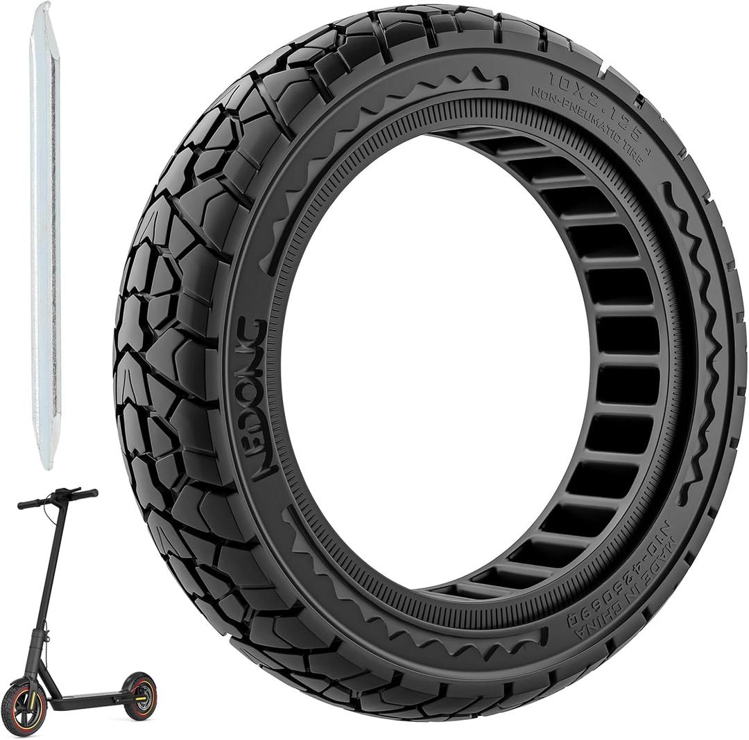 10X2.125 Off Road Tire for Electric Scooter Ninebot F20/F30/F40/F65, 10 inch Solid Rubber Tires for Front And Rear Solid Electric Scooter Tire Tubeless(Black 1pc)
