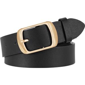 WHIPPY Women Leather Belts for Jeans Pants Fashion Dress Belt for Women with Solid Pin Buckle (Black)