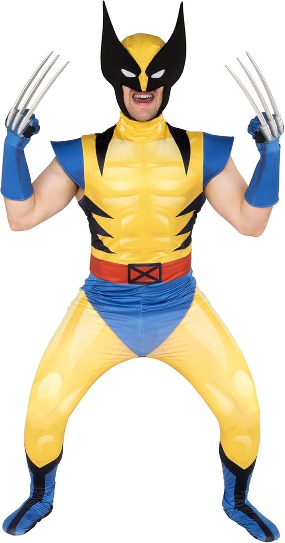 MARVEL Wolverine Official Adult Deluxe Zentai Halloween Costume-Deluxe Two-Way Stretch Spandex Suit with Gloves and Claws (Yellow, M)