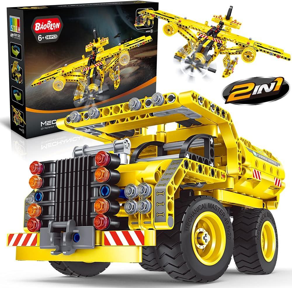STEM / Building Toy for Ages 5, -12 Years Old Kid, Boy, Girl - 2-in-1 Truck Airplane Take Apart Toy, 361 Pcs DIY Building Kit, Learning Engineering Construction Toy, Ideal Gift