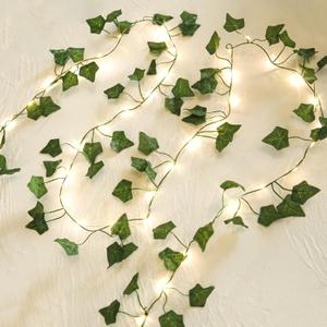 Vine with Fairy Lights, 2 Pack 40LEDs Vine Lights Green Ivy Vines String Lights Battery Operated, Artifical Garland Leaf with Fairy Light for Bedroom Dorm Wall Decor