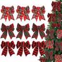 JOHOUSE 12PCS Plaid Bows for Christmas Tree, Rustic Festive Bow Set for Christmas Check Plaid Bows Ornaments for Xmas Tree Garland Wreath DIY Crafts Home Sewing Scrapbooking Gift Decor