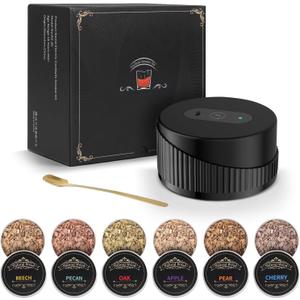 Electric Whiskey Smoker Set with 6 Wooden Chips - Refillable Cocktail Smoker Kit Built-in Lighter (No Butane Required) - Birthday Christmas Gift for Bourbon Whiskey Enthusiasts