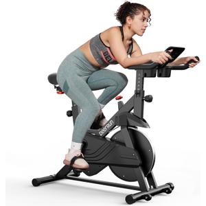 DeerRun Exercise Bike, Indoor Cycling Bike Brake Pad/Adjustable Magnetic Stationary Bike with App, Low Noise Workout Bike for Home Cardio 300lbs Weight Capacity with Pad Mount & LCD Monitor (Black/Red)
