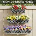 HFHOME 4 Pack 30 Inch Railing Planter Boxes with Adjustable Brackets & Non-Woven Fabric Liner Adjustable Gray Metal Window Box Planter for Balcony Deck Fence, Hanging Flower Basket for Outdoor Garden