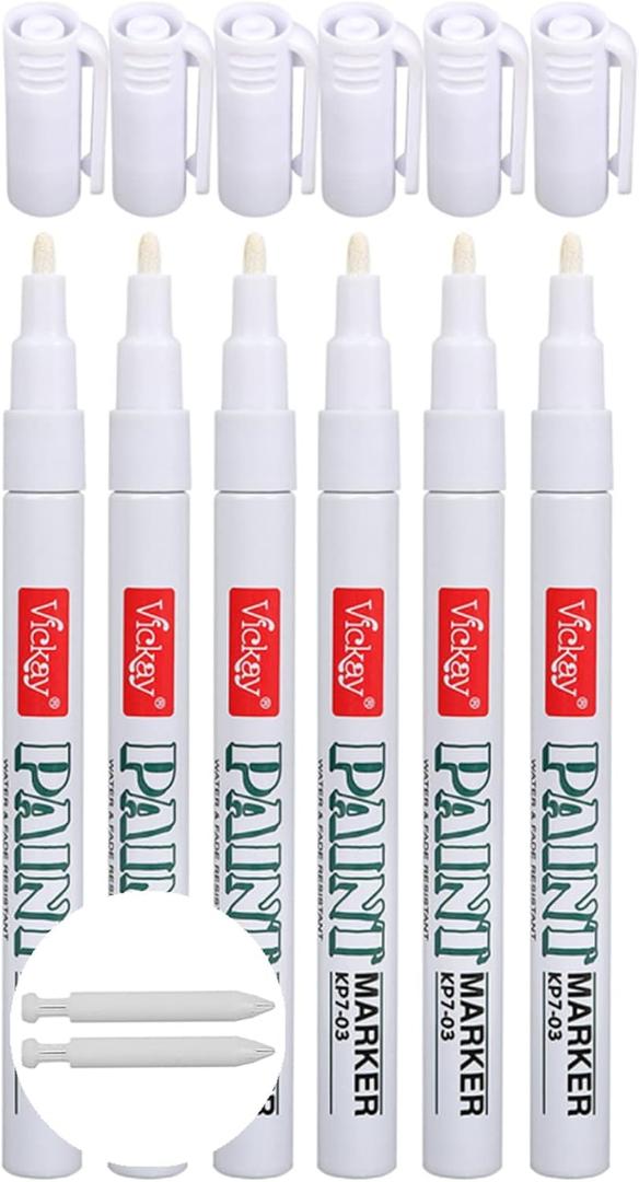 Harita White Paint Pen Acrylic Marker,6 Pack 1.2mm Paint Marker for Ceramic, Glass and Stone Painting, Permanent and Quick Drying Fine Point