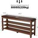 AQIMUELE Shoe Bench with Leather Cushion, 3 Tiers Shoe Storage Bench Height Adjustable, Walnut Wood Entryway Bench for Hallway, Mudroom