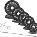 Fitvids Olympic Cast Iron 2-Inch Weight Plates Including 5FT Olympic Barbell Bar & Safely Locks, 110 Pounds Set (95 Lbs Plates + 15 Lbs Barbell Bar), Multiple Packages