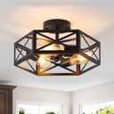 Black Flush Mount Ceiling Light, Modern Farmhouse Light Fixtures with Metal Hexagon CageIndustrial Close to Ceiling Lamp for Kitchen Hallway Bathroom Closet,3 Light