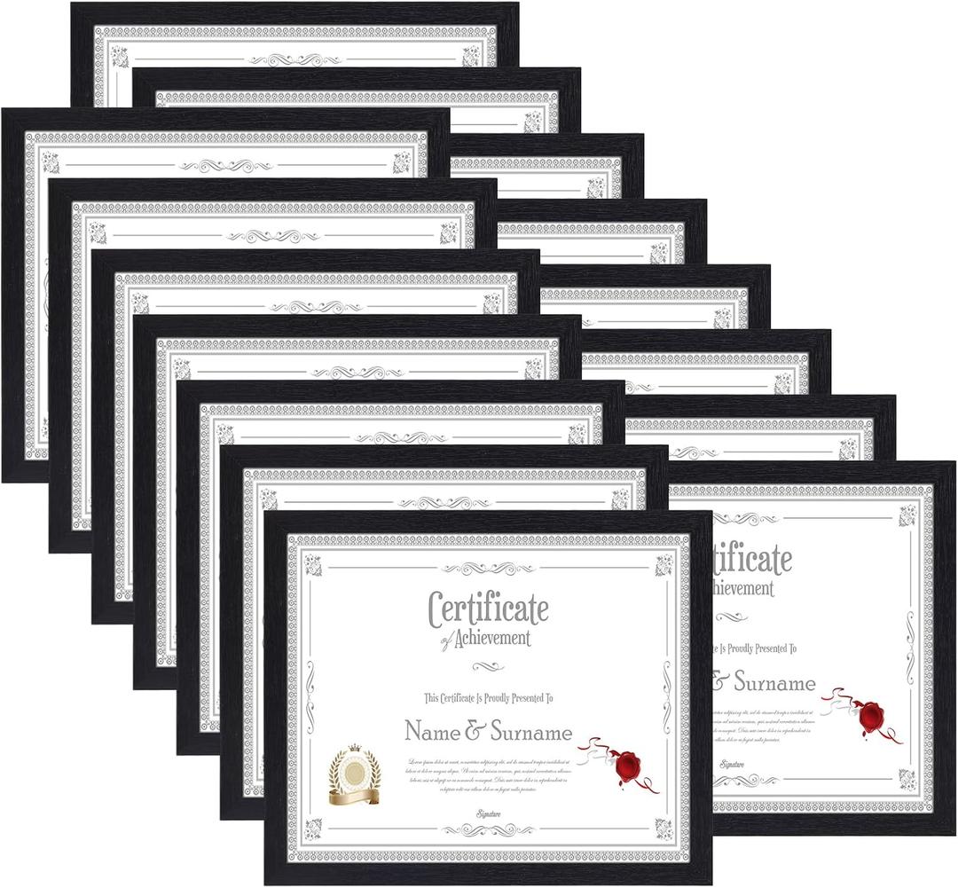 HORLIMER 8.5 x 11 Picture Frame Set of 15, Black Photo Frames 8.5 by 11 for Certificate Diploma Document, Wall Hanging or Tabletop Display