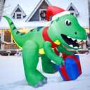 Joiedomi 5ft Tall Christmas Inflatables Dinosaur Outdoor Decoration, Blow Up Dinosaur with Gift Box, Christmas Yard Inflatables with Build-in LEDs for Xmas Decorations Outside, Xmas Lawn Decor