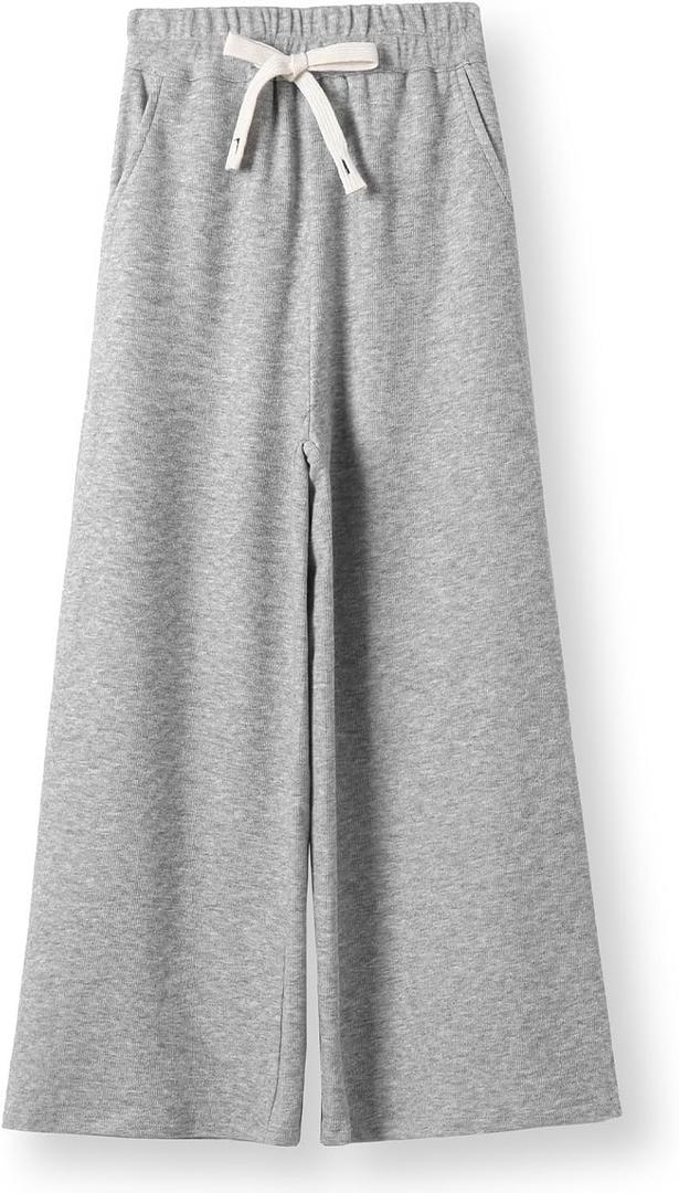 Girls Wide Leg Sweatpants Straight Leg Jogger Sweatpants Kids High Waist Baggy Loose Pants with Drawstring (5-6 Years, Light Grey 2)