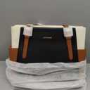 LOVEVOOK Laptop Tote Bag for Women With Large Cup Holder, Leather Work Tote Bag for Women,15.6 Inch Professional Computer Briefcase Business Teacher Commuter Shoulder Bag,Office Travel Gift (Black-white-brown)