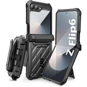 SUPCASE for Samsung Galaxy Z Flip 6 Case with Stand & Belt-Clip (Unicorn Beetle Pro), [Hinge Protection] [Front Screen Protector] Full Body Rugged Protective Phone Case for Galaxy Z Flip 6/5, Black