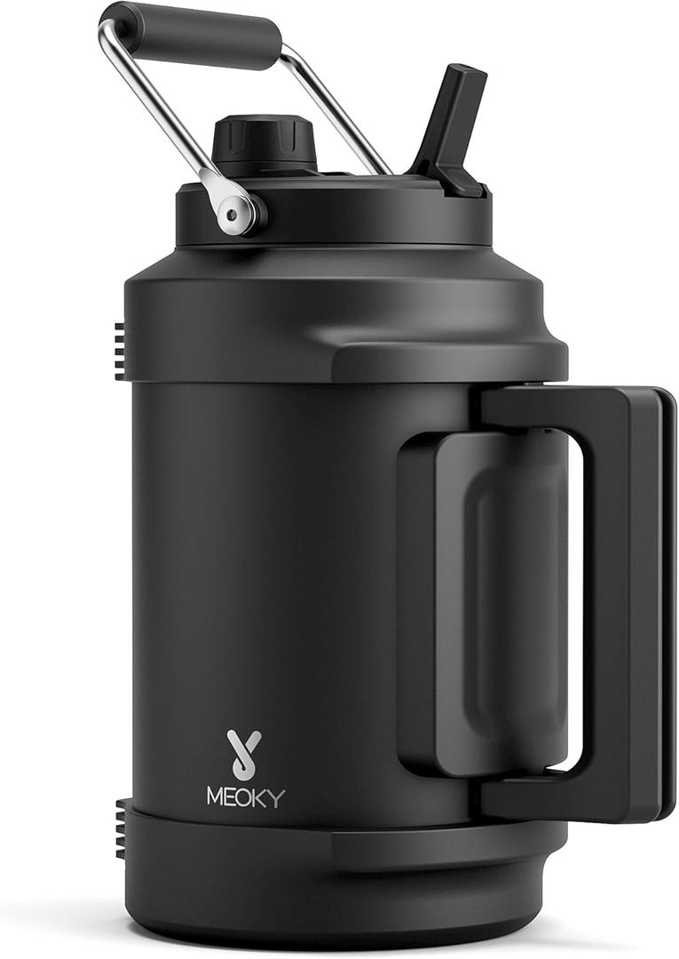 1 Gallon Insulated Water Bottle for Sports: Meoky 128 oz Triple Wall Vacuum Stainless Steel Water Jug - Top and Side Handles, Cold for 48 Hrs, 2-in-1 Straw and Spout Lid, Leak Proof for Hiking (Night)