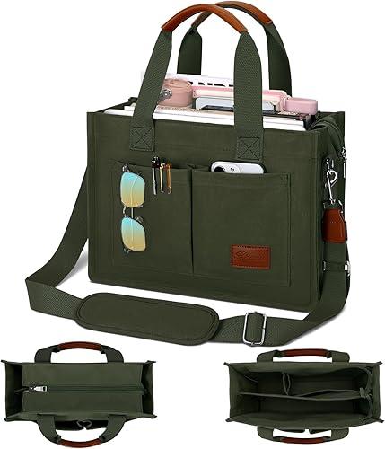 KKXIU Large Canvas Tote Bag for Women with Zipper and Compartments Crossbody Work Bible Messenger Purse Bag With Pockets