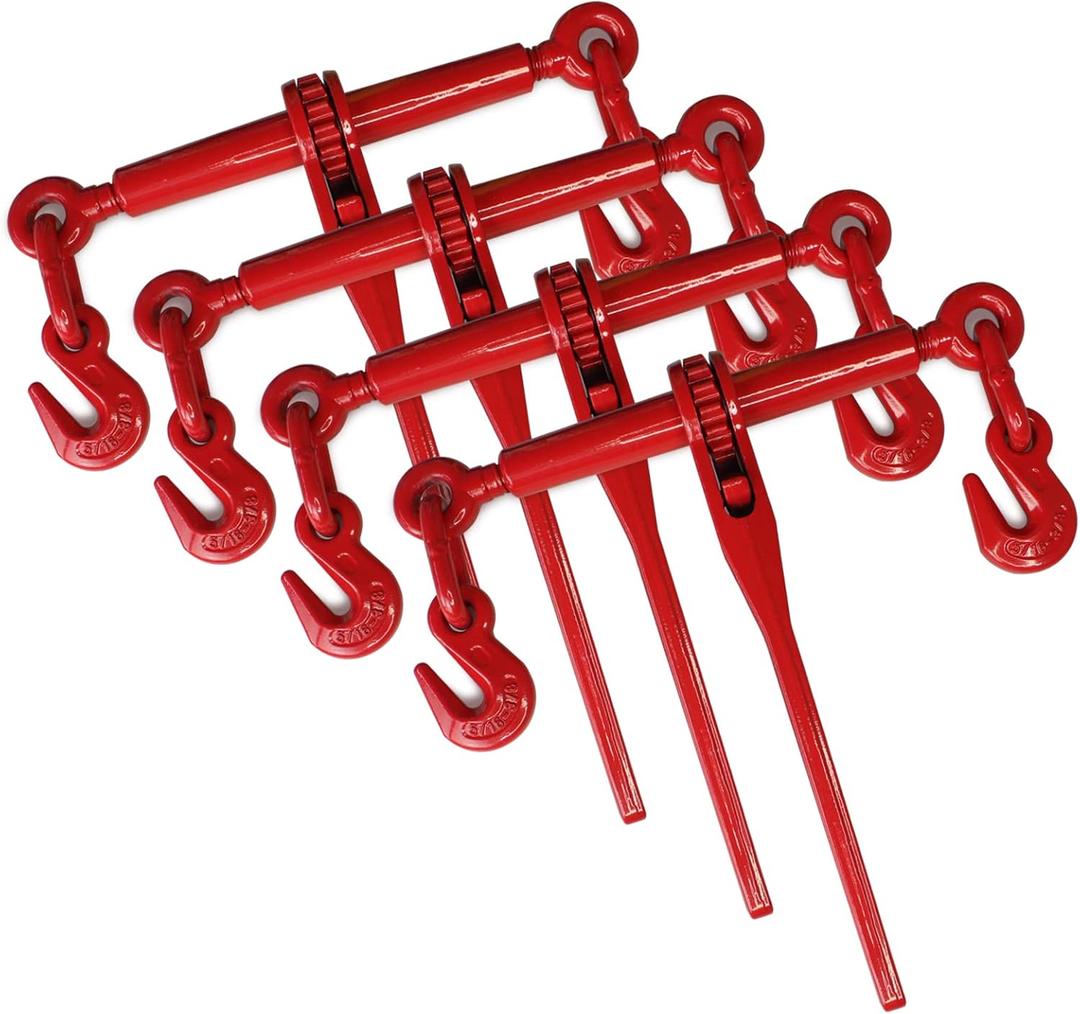 ENJ 4 Pack Ratchet Load Binder with 2 Grab Hooks, for 5/16-3/8 Grade 70 Transport Chain, Load Binder with 5,400 Pound Working Load Limit
