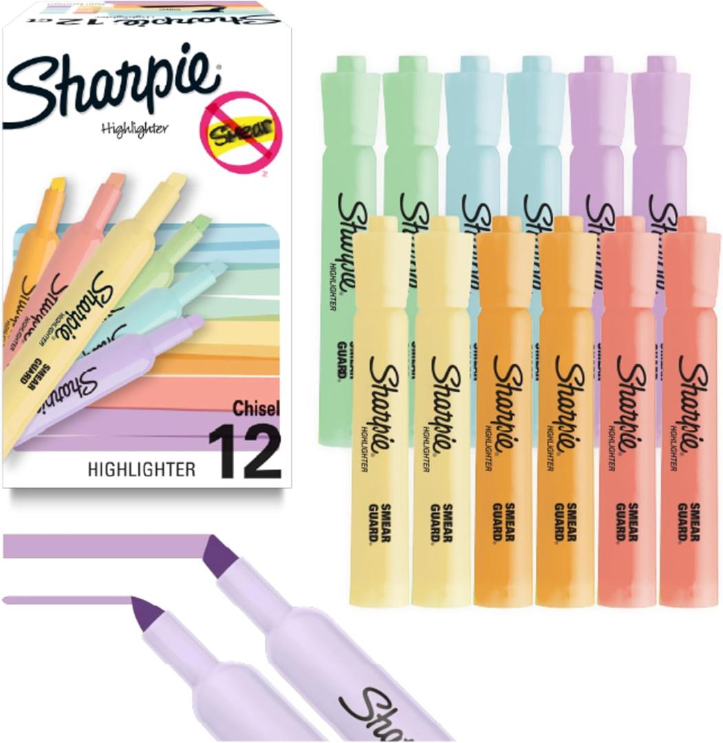 Sharpie Tank Highlighters Mild Pastel Colors Assorted Chisel Tip 12 Count