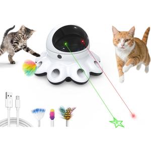 ORSDA Cat Laser Toy, 2-in-1 Interactive Automatic Motion Activated Moving 8 Holes Whack A Mole Feather, USB Rechargeable Electronic Smart Sensor Kitten Toys for Indoor Exercise
